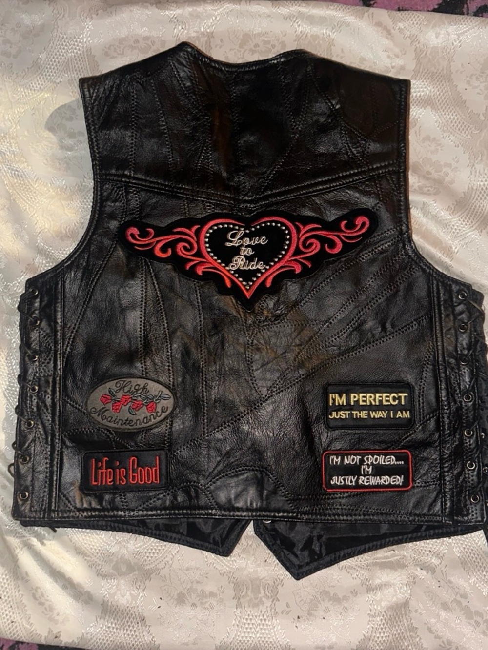 Men's leather jacket with patches